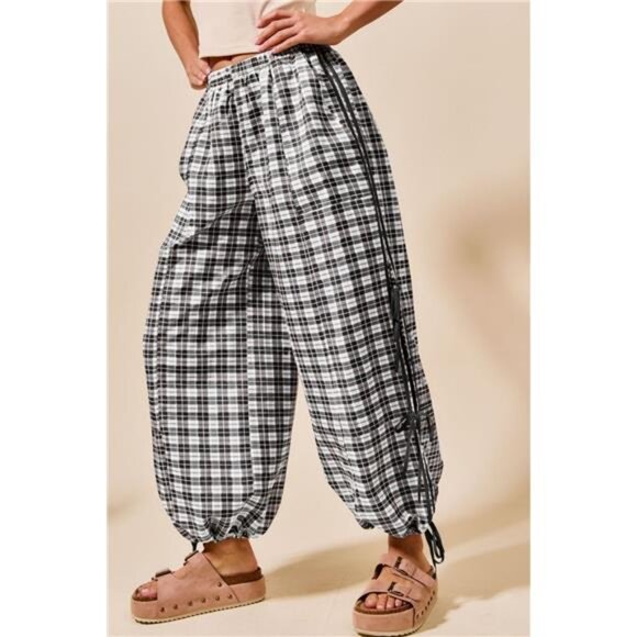 ✨NWT SO ME Plaid Elastic Waist Balloon Pants - Picture 1 of 2